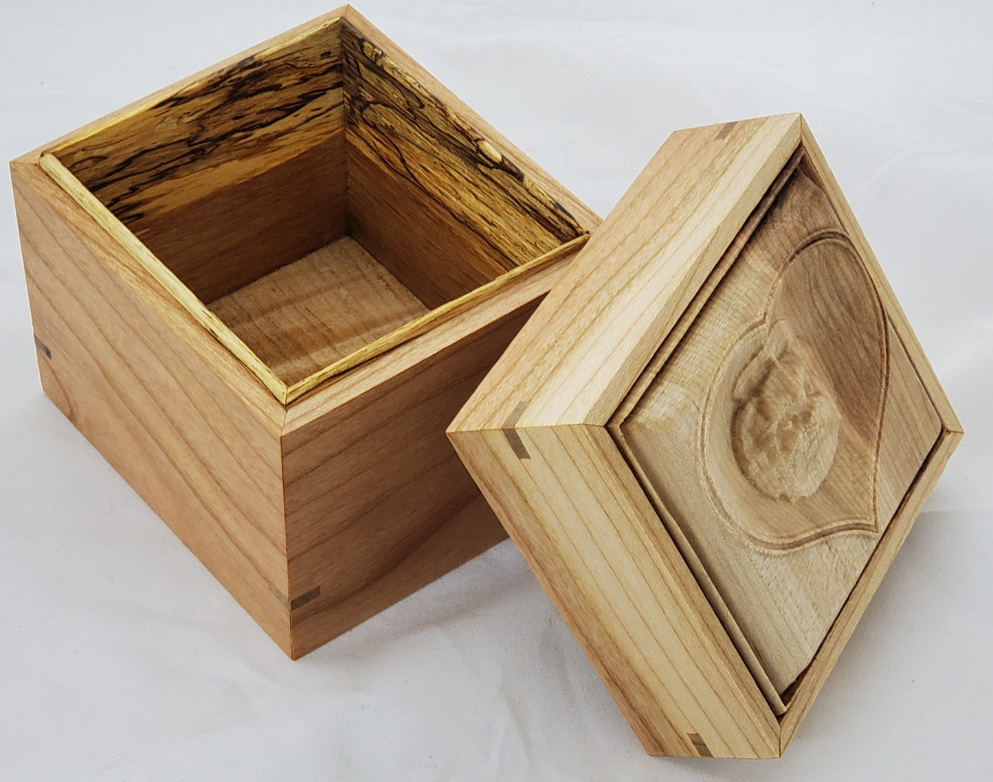 Cherry keepsake box or urn with a carved Shih-Tzu top cover