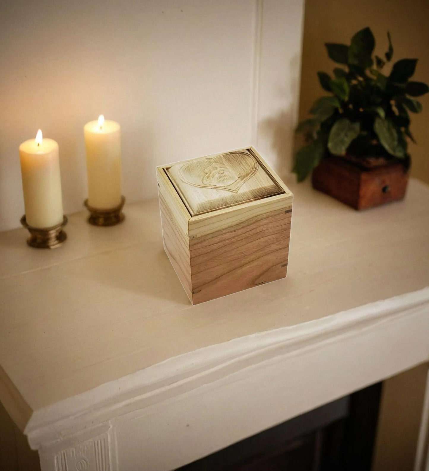 Cherry keepsake box or urn with a carved Shih-Tzu top cover