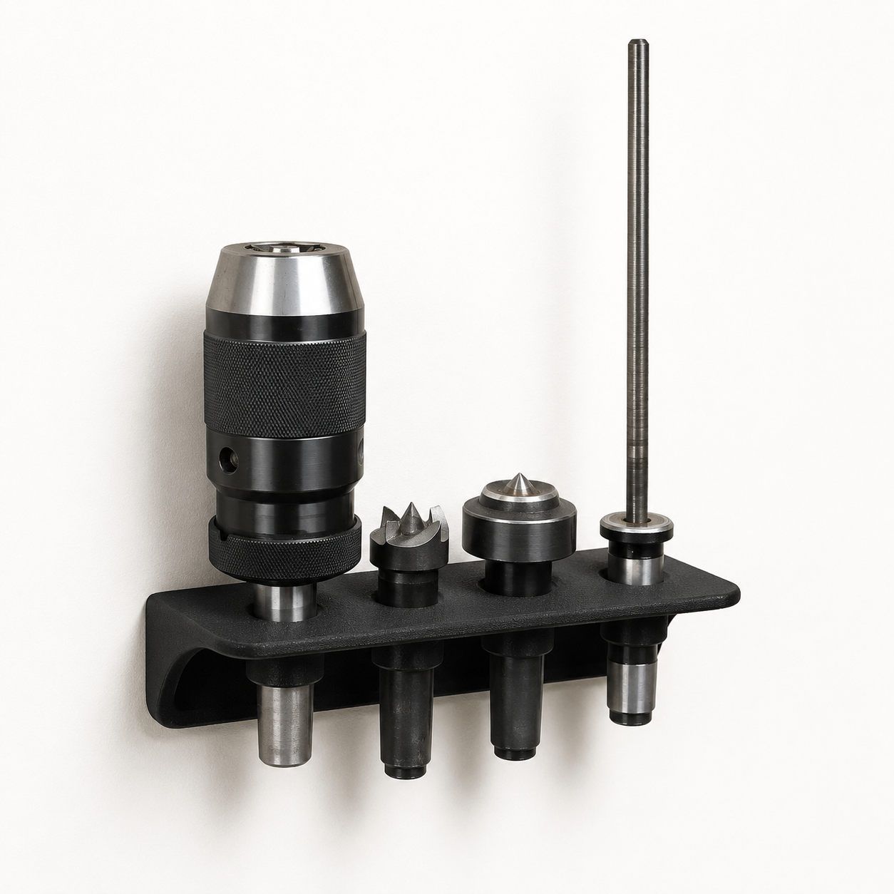 MT2 Wood Lathe Spur & Tailstock Center Wall Mount Holder | 3D Printed PLA Lathe Accessory Organizer | Holds 4 Morse Taper #2 Drive Centers, Live Centers, Dead Centers & Tailstock Tools
