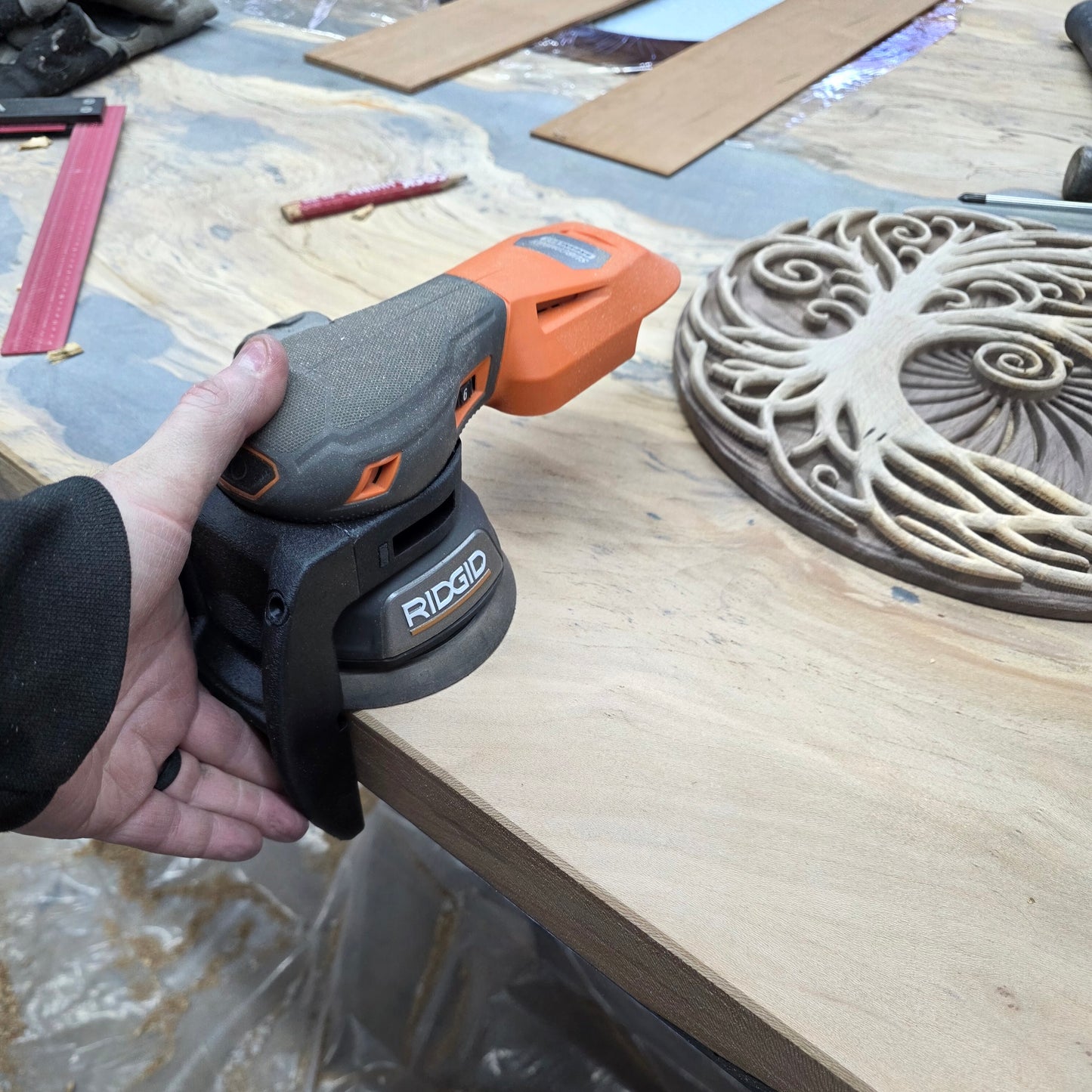 Guide Adapter Compatible with RIDGID 18V SubCompact Brushless Random Orbit Sander Model # R870651B Sander Only – Adjustable Edge Guide & Corner Sanding – Easy Install Accessory - Made in USA!