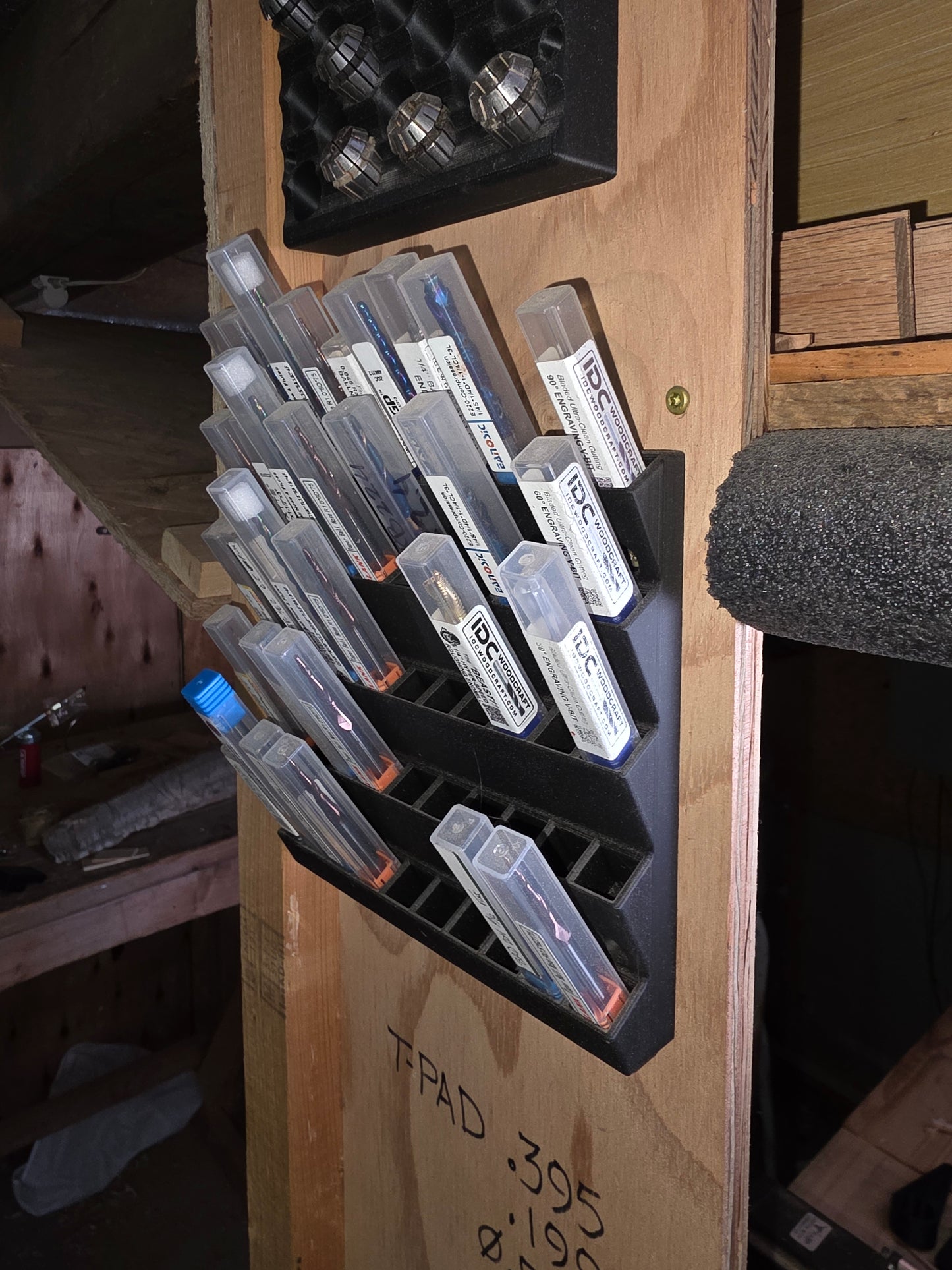 CNC Bit Holder – Wall-Mounted Case Rack (Holds 50, individual 1/2" sq protective tubes)