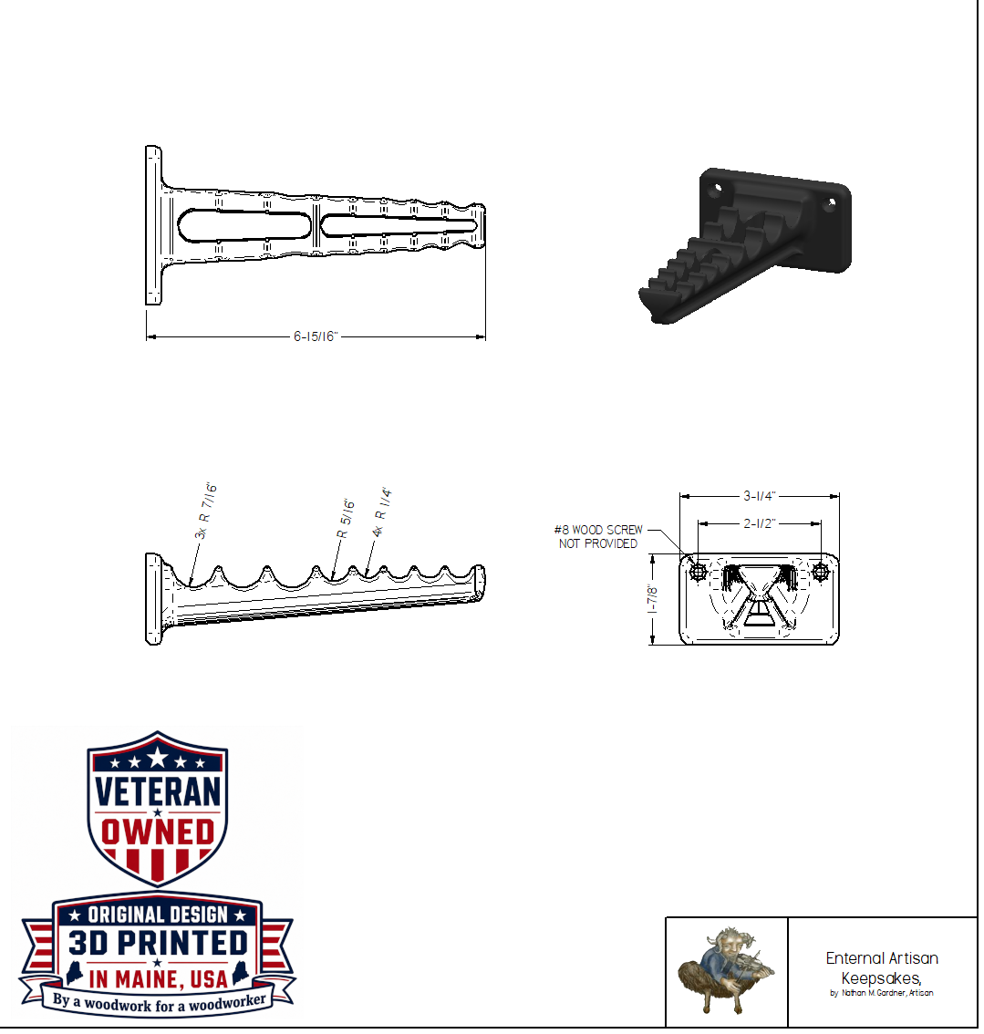 8-Slot Wall-Mount Holder for Mac Tools-Style T-Handle Allen Wrenches