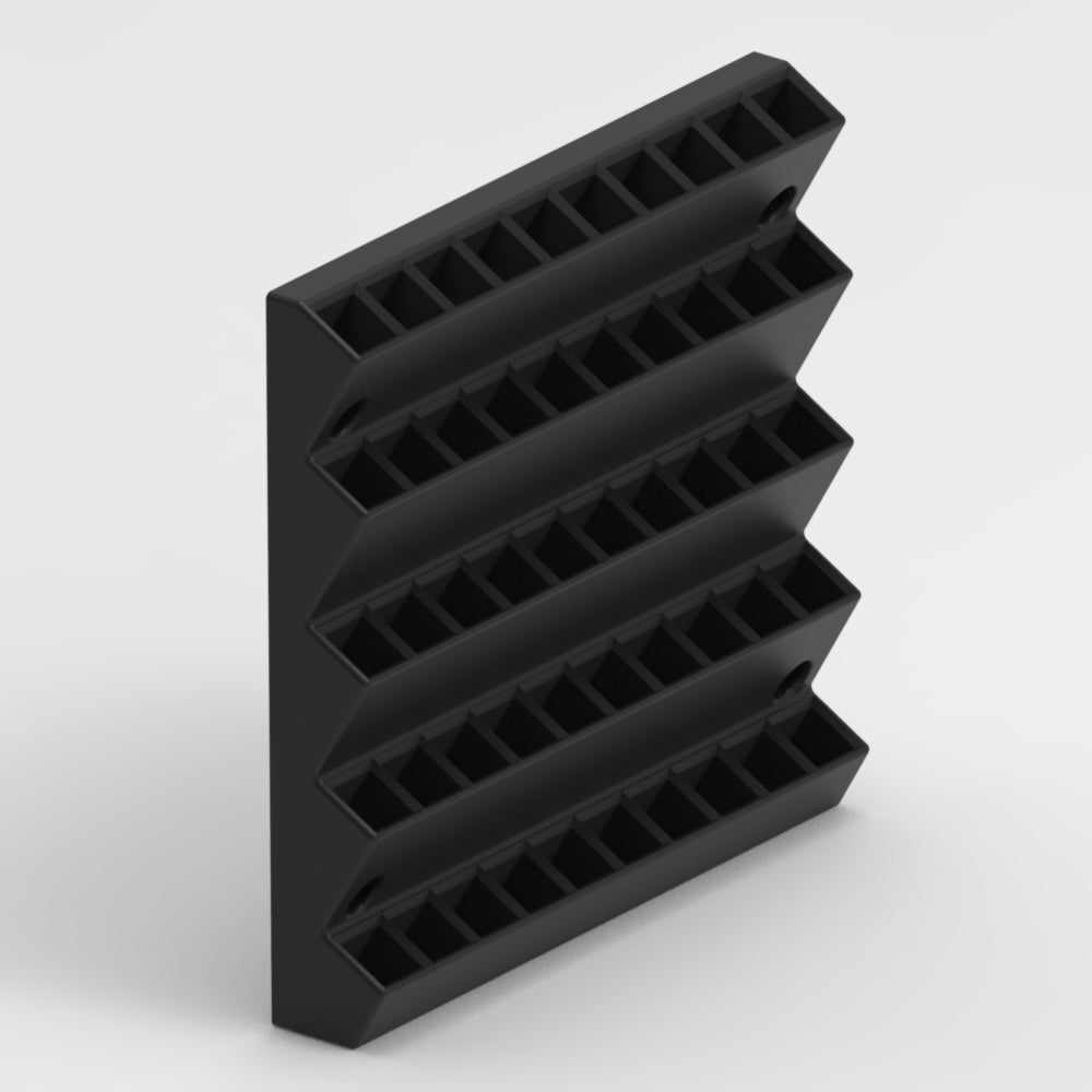 CNC Bit Holder – Wall-Mounted Case Rack (Holds 50, individual 1/2" sq protective tubes)