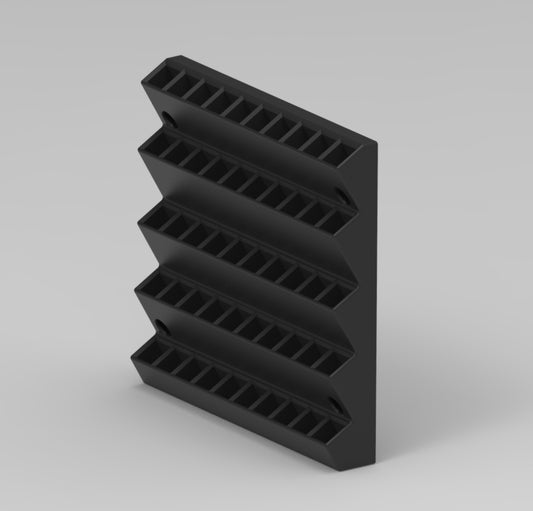 CNC Bit Holder – Wall-Mounted Case Rack (Holds 50, individual 1/2" sq protective tubes)