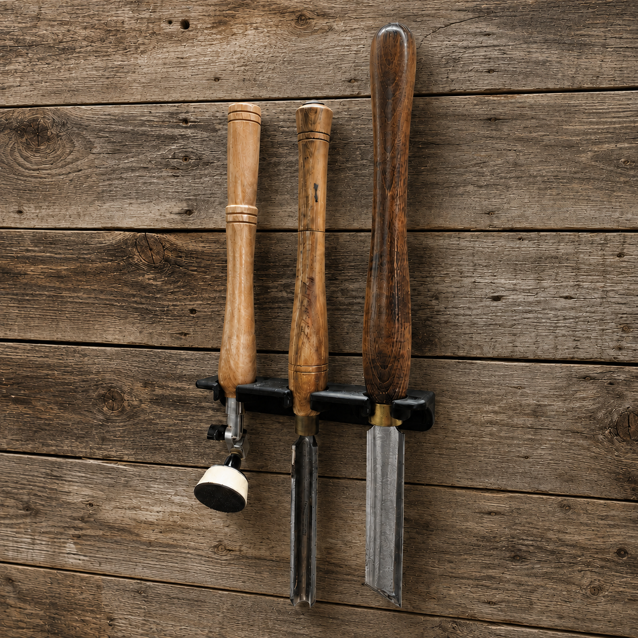 3D Printed ASA Turning Gouge Wall Hanger | 3-Slot Woodturning Tool Rack | Wall Mount Holder | Lathe Chisel Organizer for 1-1/4" dia Ferrules - Made in USA!